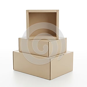 Stack of three brown cardboard boxes
