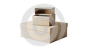 Stack of three brown cardboard boxes on a white background