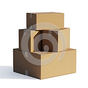 Stack of Cardboard Shipping Boxes in a Pyramid Formation on White Background cardboard boxes