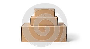 Stack of three cardboard boxes isolated on white background