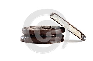 Stack of Three Chocolate Peppermint Candy Patties Isolated over White