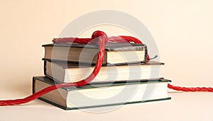 Bound Knowledge A Stack of Books Tied in Red
