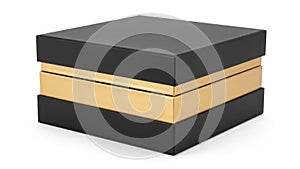 Stack of three colored boxes isolated on white background