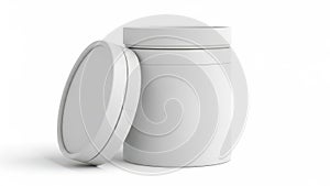 Stack of three cylindrical containers isolated on white background