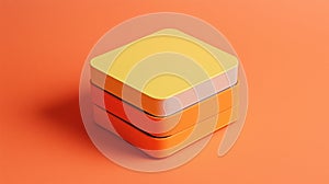 A stack of three different coloured boxes on a red background