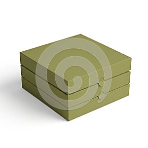 Stack of three green cardboard boxes