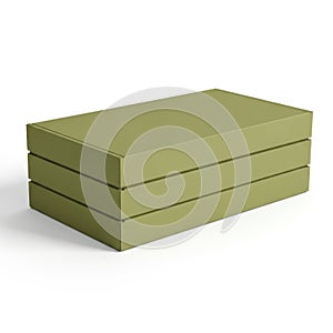 Stack of three green cardboard boxes