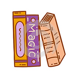 Stack of three magic books. Magic vector