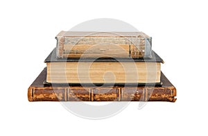 Stack of three old books isolated