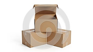 Stack of three open cardboard boxes