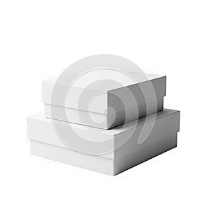 Stack of three white boxes isolated on plain background