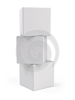 Stack of three White Boxes on white background