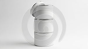 Stack of three white containers isolated on white background