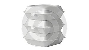 Stack of three white styrofoam containers isolated on white background