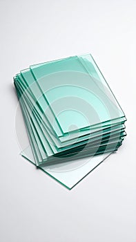 Stack of Tinted Glass Panels for Construction and Industrial Materials on White Background