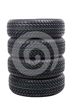 Stack of tires isolated on white