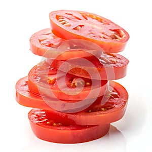 Stack of tomato slices isolated on white background