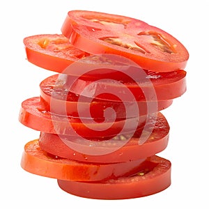 A stack of tomato slices with a transparent background