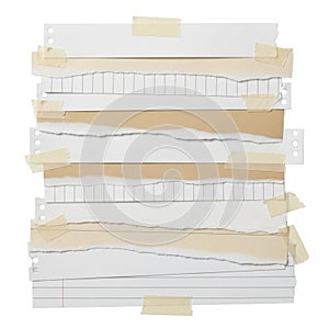 Stack of torn paper sheets isolated on white background