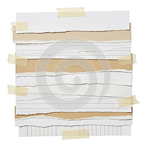 Stack of torn paper sheets isolated on white background
