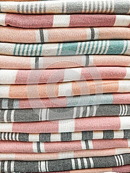 stack of towels. colorful Turkish towels. colored terry photo