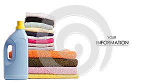A stack of towels and launder a bottle of liquid powder pattern