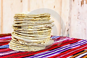 Stack of traditional handmade Guatemalan corn tortillas