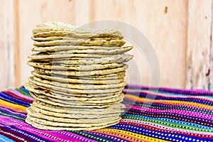 Stack of traditional handmade Guatemalan corn tortillas photo