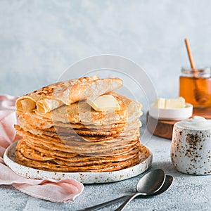 Russian pancakes blini with copy space photo