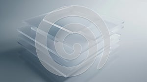 Stack of transparent glass sheets with subtle etched layers symbolizing hierarchical subcategories