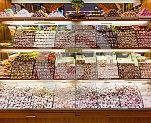 Stack of Turkish Delight Candy in Store photo