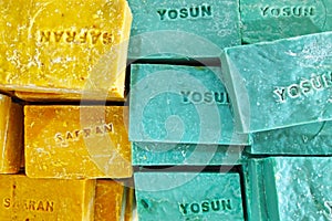 Stack of Turkish soaps for sale