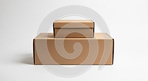 Stack of two brown cardboard boxes isolated on white background