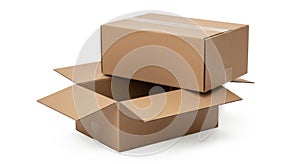 Stack of two brown cardboard boxes isolated on white background