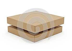 Stack of two brown cardboard boxes on white background