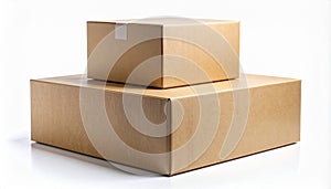 Stack of Two Brown Cardboard Boxes on White Seamless Background Studio Shot