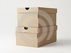Stack of two brown cardboard boxes on a white surface