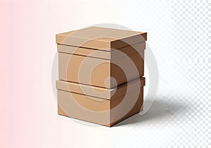 A stack of two brown cardboard boxes on a white surface