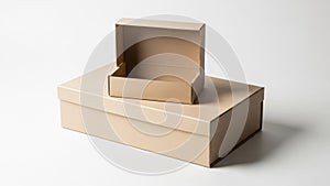 Stack of two brown cardboard boxes on a white surface