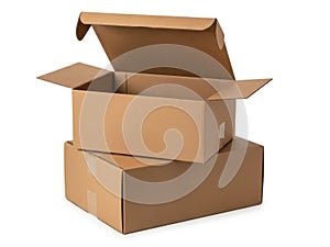 Stack of two open cardboard boxes isolated on white background