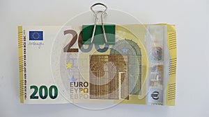 stack of 200 twohundred euro banknotes clipped