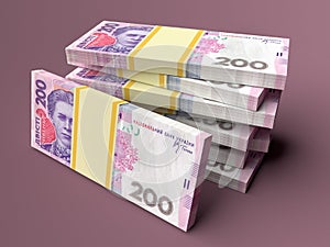 Stack of ukrainian money hryvnia grivna