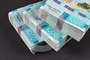 Stack of ukrainian money hryvnia. grivna, hryvna with 1000 banknotes