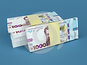 Stack of ukrainian money hryvnia (grivna, hryvna) with 1000 banknotes. Finance