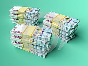 Stack of ukrainian money hryvnia (grivna, hryvna) with 1000 banknotes. Finance concept