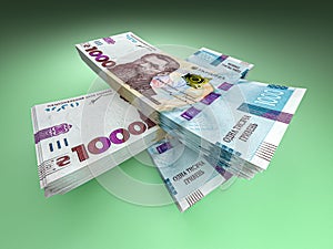 Stack of ukrainian money hryvnia (grivna, hryvna) with 1000 banknotes. Finance concept