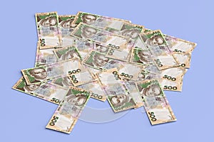 Stack of ukrainian money hryvnia grivna, hryvna with 500 banknotes