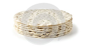 Stack of Uncooked Pizza Bases on White Background