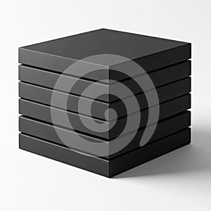 Stack of uniform dark cubes on white surface