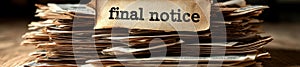 Stack of Unpaid Bills with Final Notice and Currency Peeking Out photo